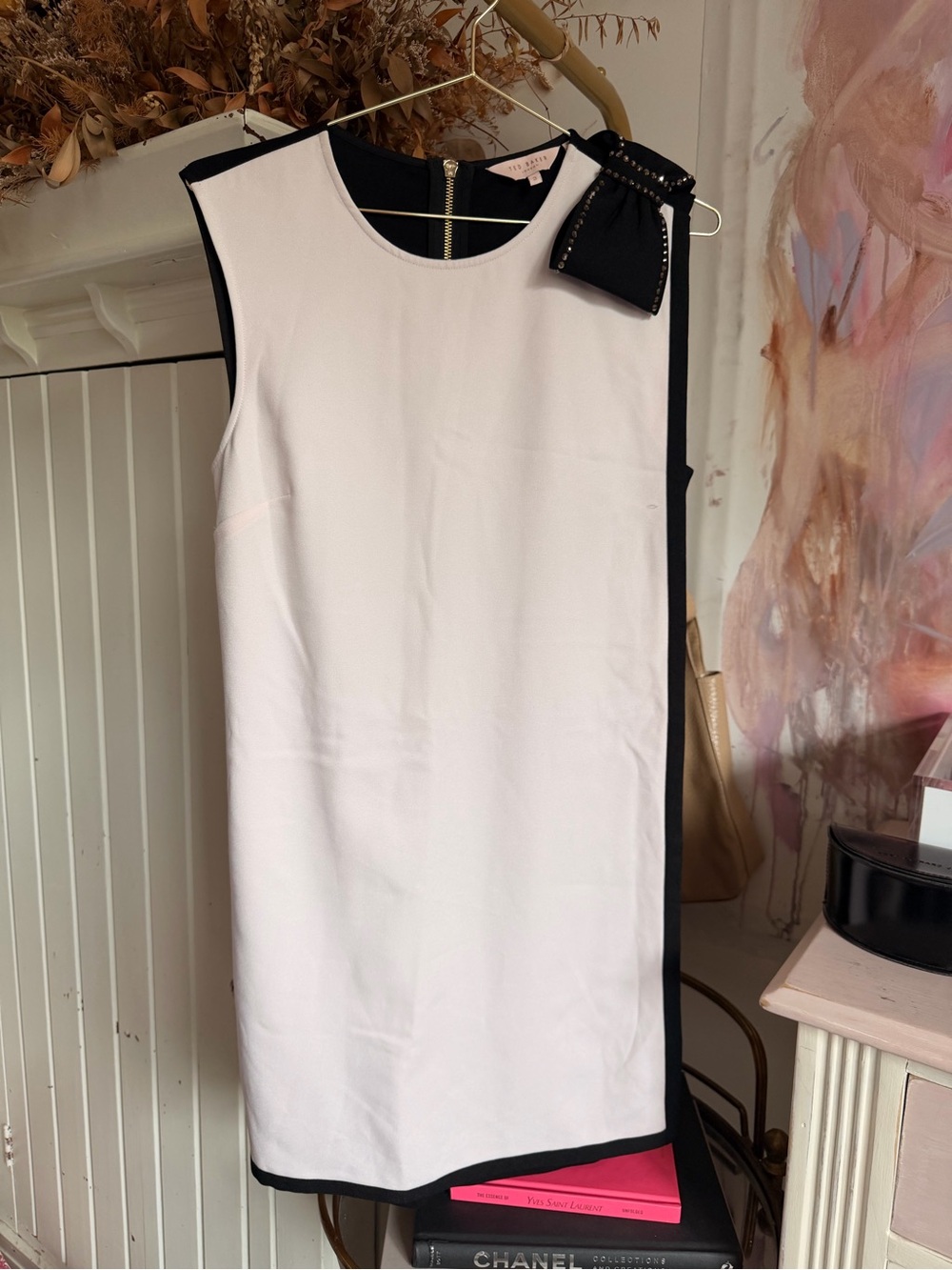 Ted Baker Sleeveless White Shift Dress with Black Trim